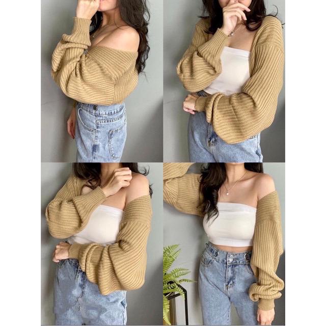 Bolero Rajut Wanita Liam Oversize Crop Cardigan Crop Outer 7 Gate