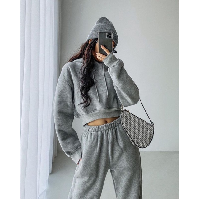 Nisin set - pakaian wanita - setelan wanita - set wanita - trening set - setelan wanita korea-Grey