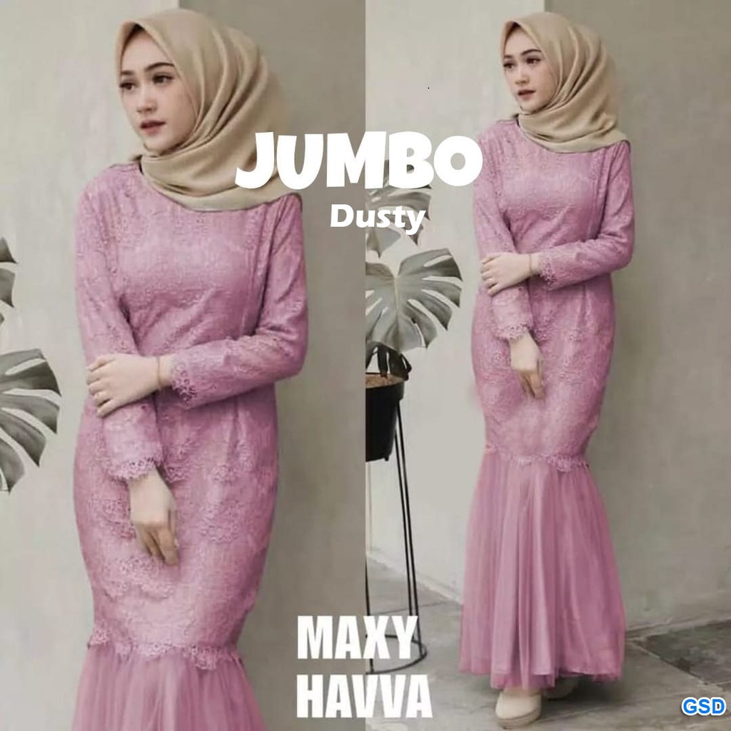 Maxi Havva/Promo Gaun Wanita Kondangan/ Baju Party Cewek Motif Brukat/Gamis Muslim Duyung Sale!!!