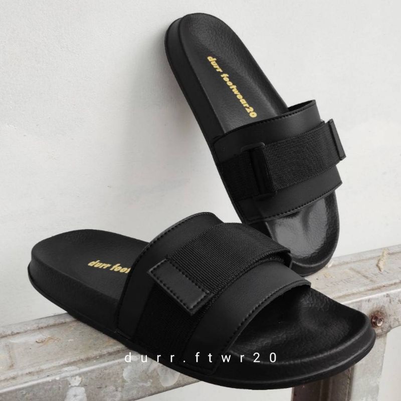 Sandal Slide Slip Slippers Pria Kualitas Premium durr official | Sandal Slide Black-Gold-03