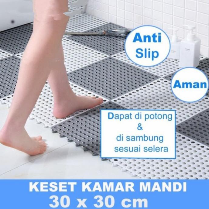 PROMO Paket Hemat Keset 1 PCS + Karpet DD1-10 PCS  kamar mandi karpet ANTI SLIP POLKADOT Karpet kamar mandi Alas Lantai Anti licin -COD