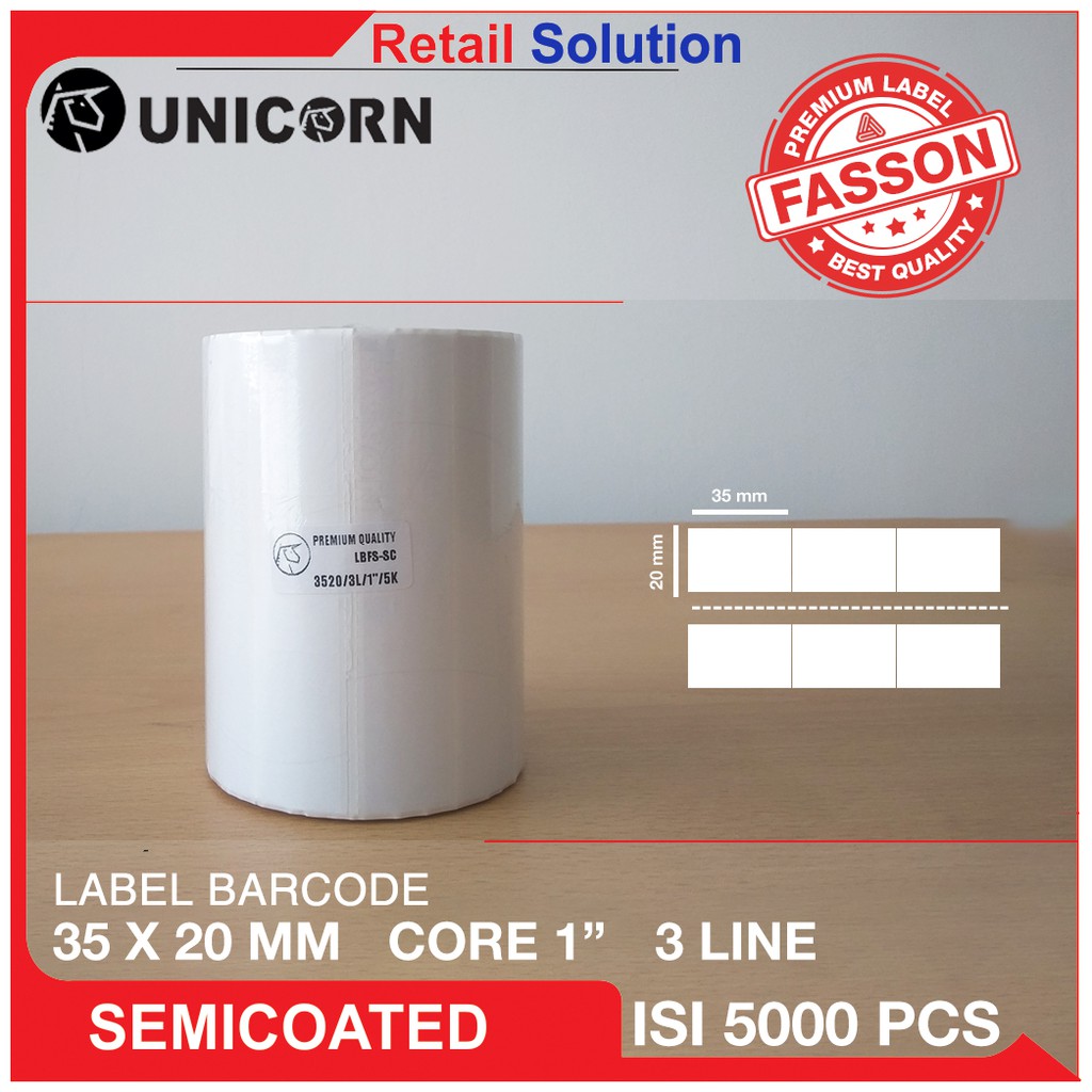 Stiker Label Barcode Semicoat 35x20mm / 35x20 mm / 35 x 20 mm 3 Kolom