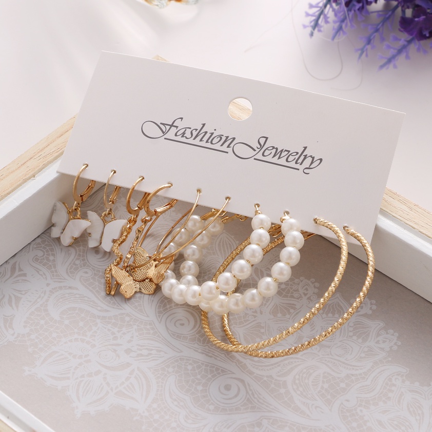 10 piece set hoop earrings pearl fashion temperament retro butterfly snake earrings for women