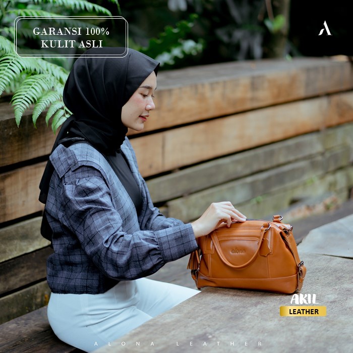 Tas Wanita Branded Model Selempang Slempang Jinjing Bahan 100% Kulit Sapi Asli Original Alona Freya Leather Sling Bag