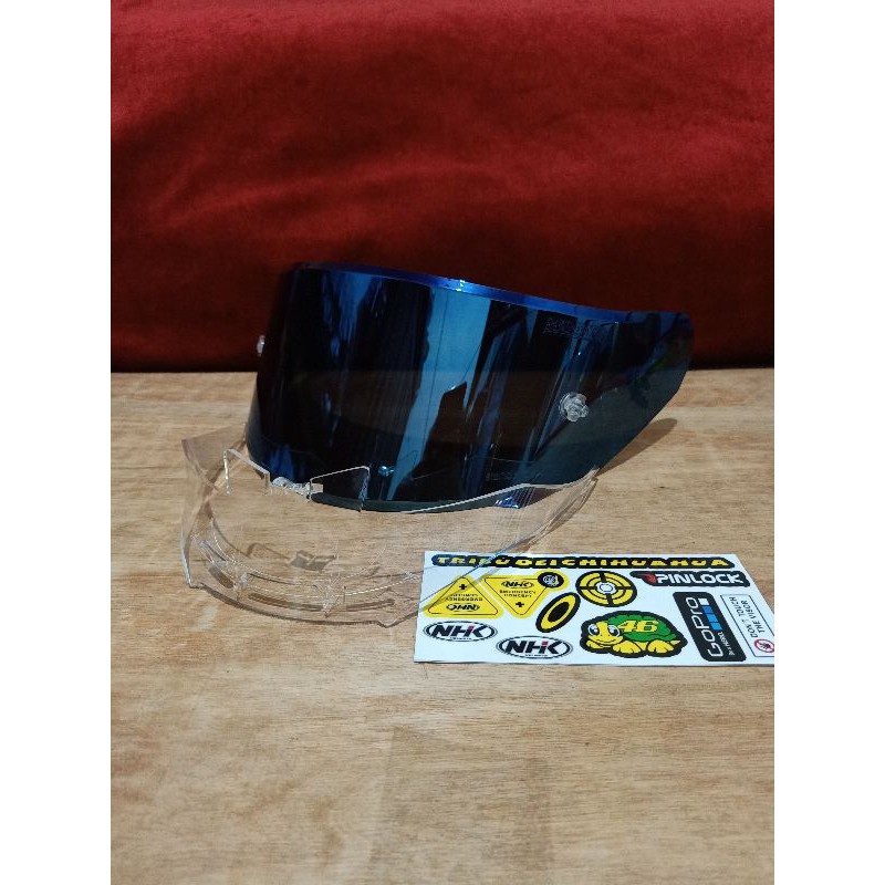 Paket Flat visor + TOPost + Spoiler NHK GP01000 Iridium blue dan iridium silver