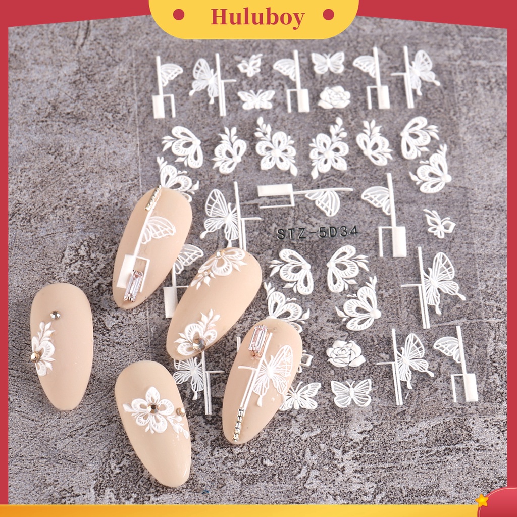 Huluboy Huluboy♡ Stiker Kuku Motif Bunga Timbul Untuk Dekorasi Nail Art