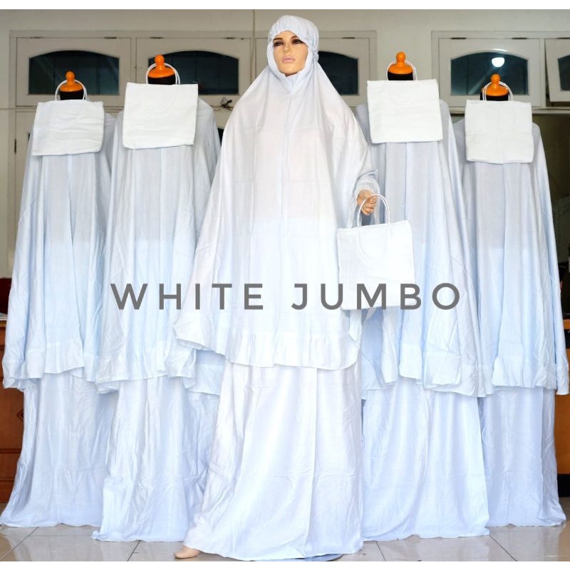 Mukena Rempel Jumbo Putih Polos, Mukena Jumbo Rempel, Mukena Rayon Jumbo, Mukena Kekinian Solo.