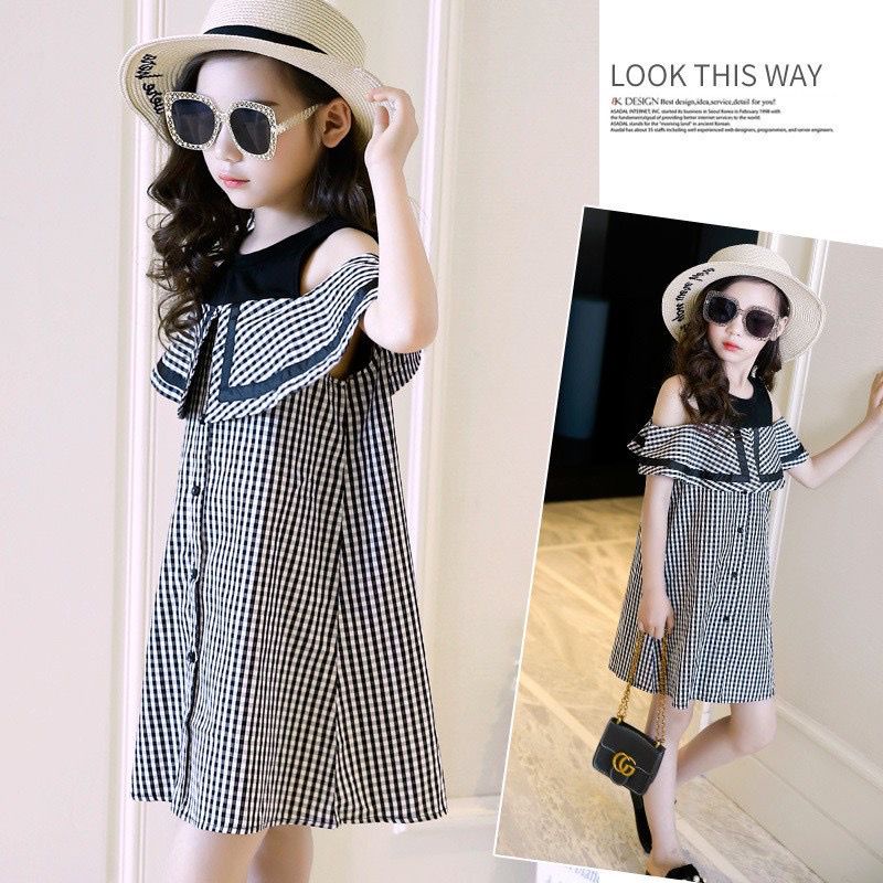 Dress Anak Perempuan Lengan Pendek Import Korea Dress Motif Kotak Kotak Korea Anak Perempuan Umur 10