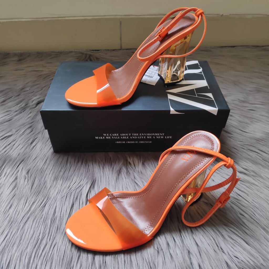 SANDAL WANITA ZS-3620 HIGH-HEEL METHACRYLATE 10CM ORANGE