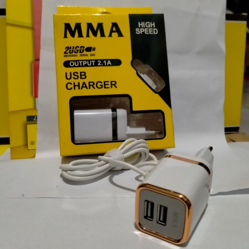 Charger handphone LED 2.1A MMA CHARGER MICRO USB 2usb high quality casan hp