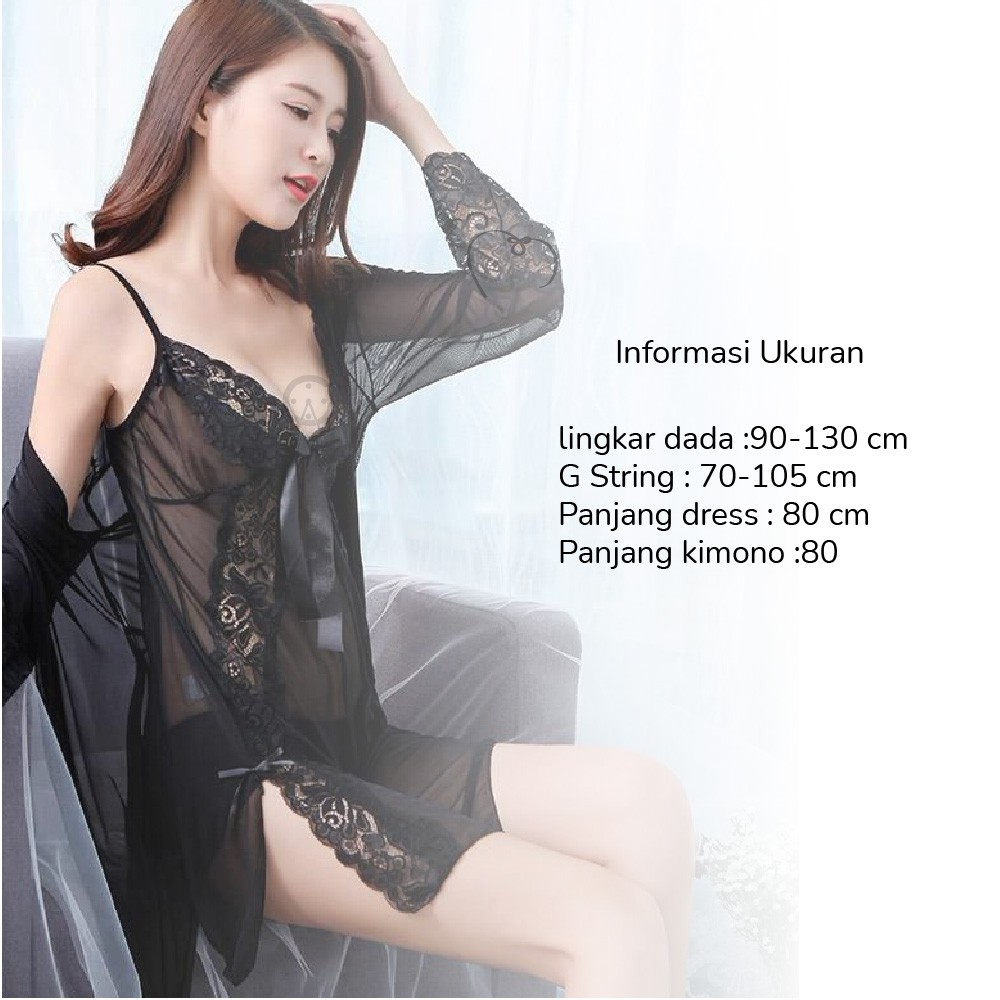 ANDROMEDA Lingerie Kimono Sexy Baju Tidur Wanita Dewasa Lingerie Set Piyama Wanita Impor Baju Dinas Depan Suami Sleepwear Gstring Baju haram Termurah Baju Malam Pertama Bikini Kekinian Terbaru Bisa Cod-3