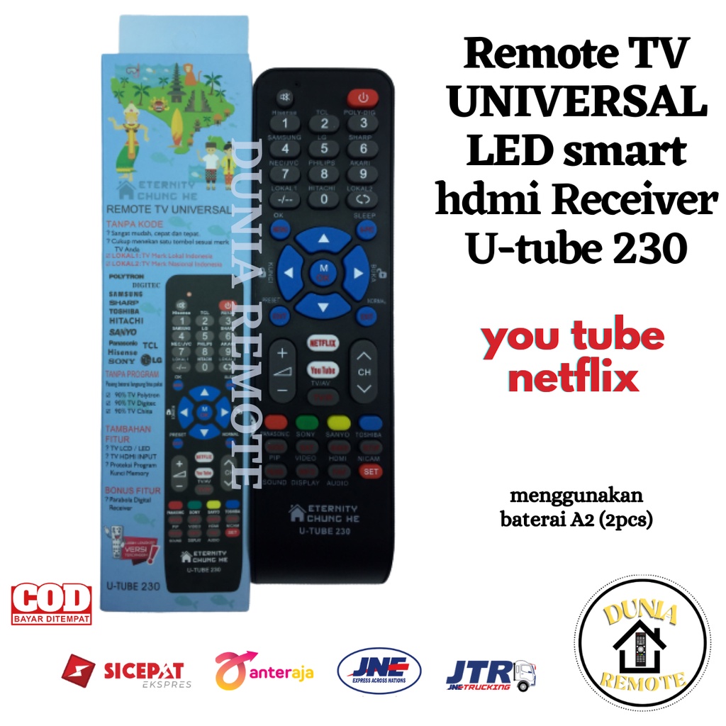 Remote TV LCD LED Multi Android SMART Youtube Netflix Receiver U-TUBE 230 untuk berbagai merk TV