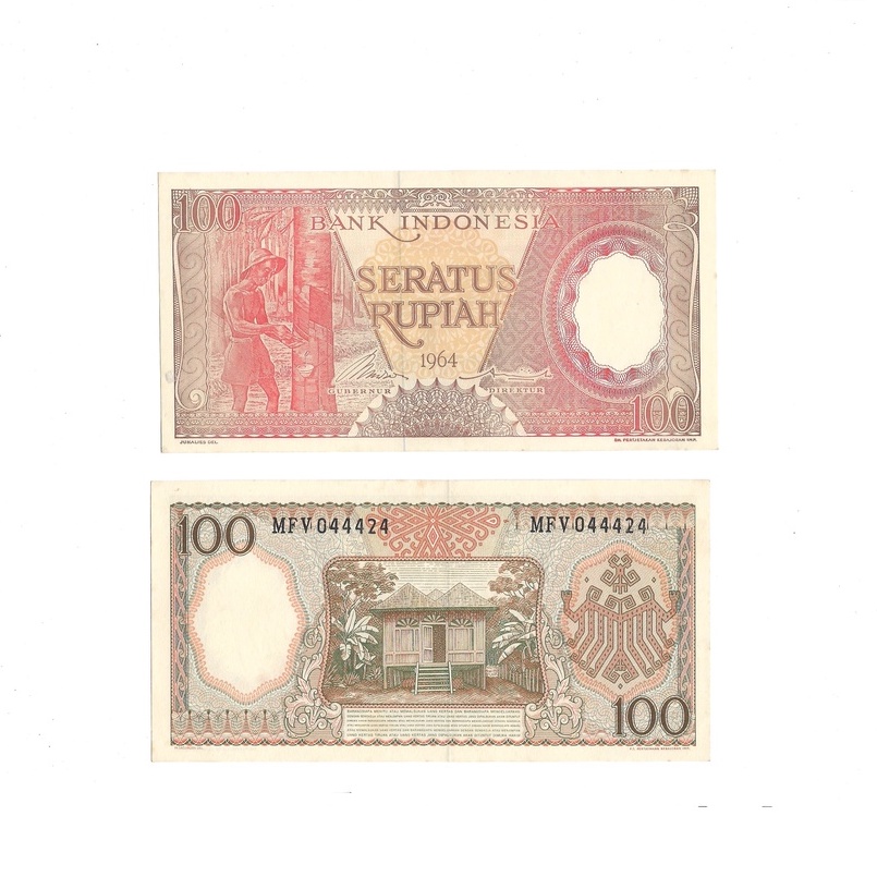 Uang kuno Indonesia 100 Rupiah 1964 (MERAH)  Seri Pekerja Tangan III