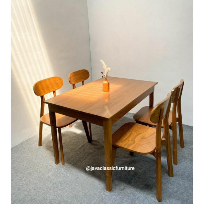 1 SET KURSI MEJA MAKAN ROPAN CAFE RESTO MINIMALIS RETRO BAHAN KAYU JATI NATURAL DINNING CHAIR MURAH FURNITURE JEPARA-1