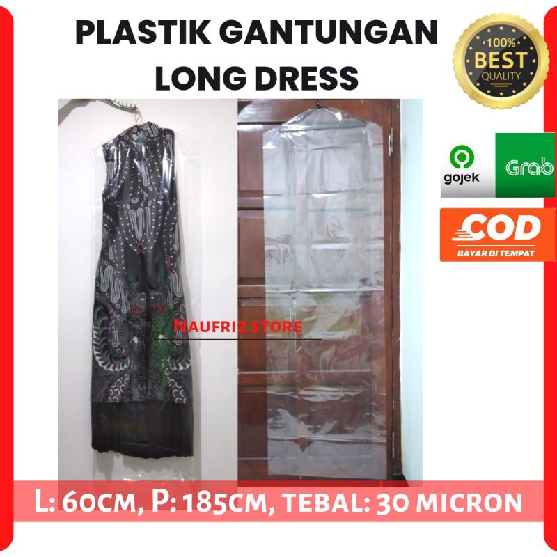 Plastik Gantung Baju Gamis ISI 50 Lembar Uk 60x185 Gantungan Gaun Panjang Cover Dress Packing Laundr