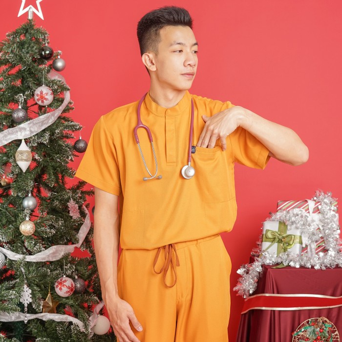 Baju Jaga MANDARIN SS - PUMPKIN Scrubs Theatre Blues Empirical Lengan Pendek