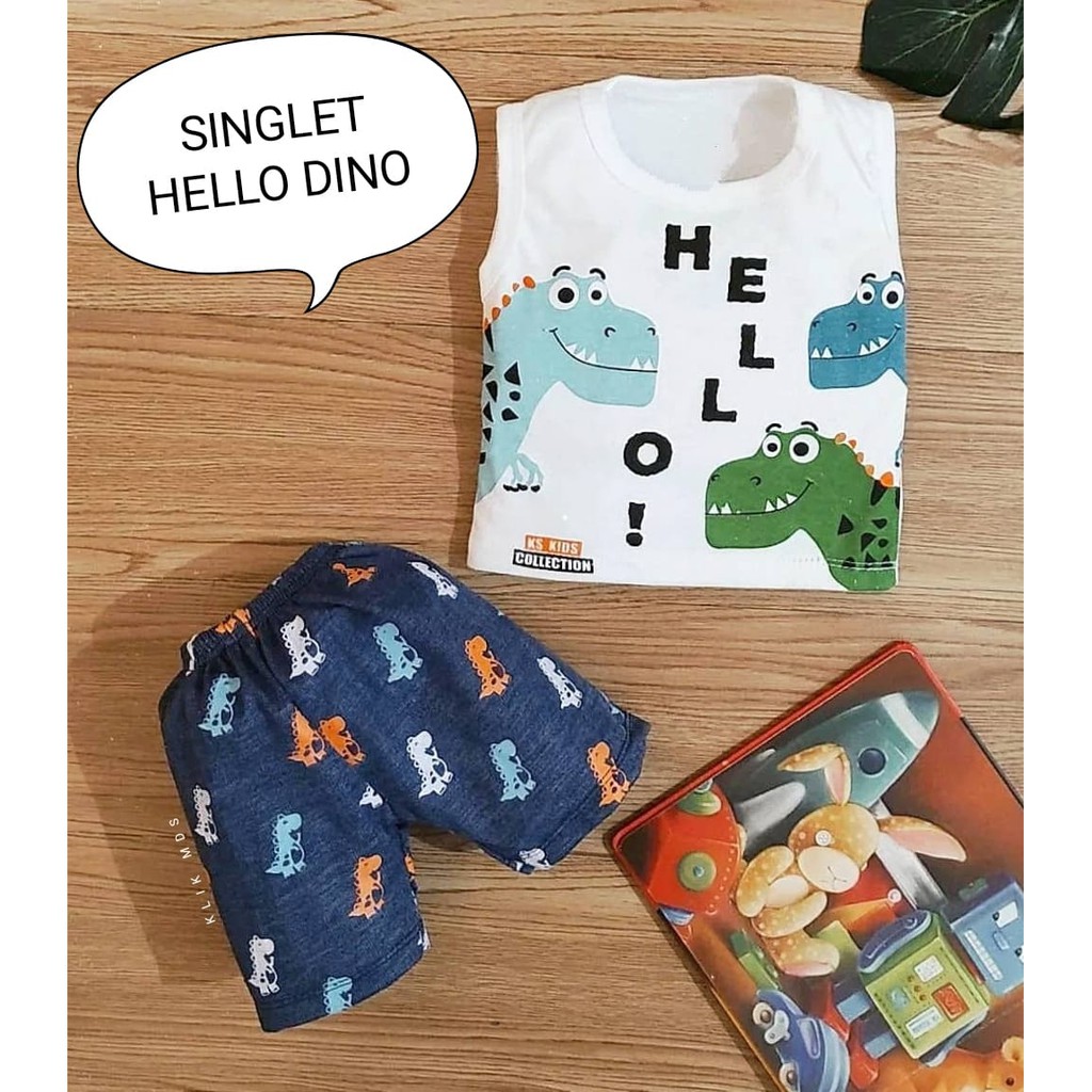 Klik Mds Baju Singlet Anak Bayi Laki-laki Warna Putih Usia 0-12 Bulan Motif Fero And Dino