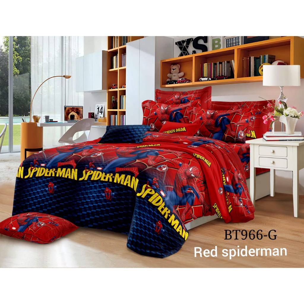 Sprei Home Made Karakter Motif Spiderman Merah Jumbo Ukuran 180x200cm Kasur No. 1
