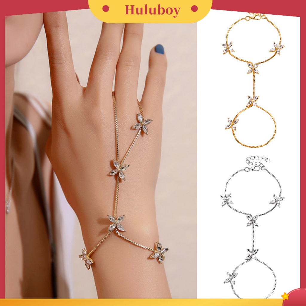 Hu Hu Hu Hu Hu Alat Bantu Pasang Kacamata♡ Gelang Tangan Rantai Adjustable Motif Bunga Aksen Zircon Kubik Bahan Alloy Untuk Wanita / Anniversary