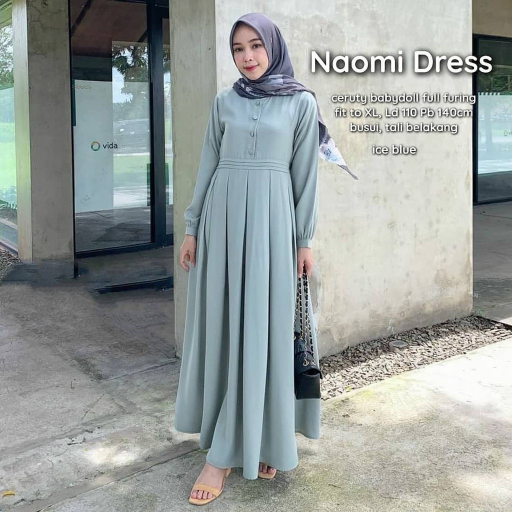 Fashion Muslim Baju Gamis Wanita Kekinian Ceruty Babydoll Terbaru Naomi Dress ORI Long Dress Remple Jumbo Polos