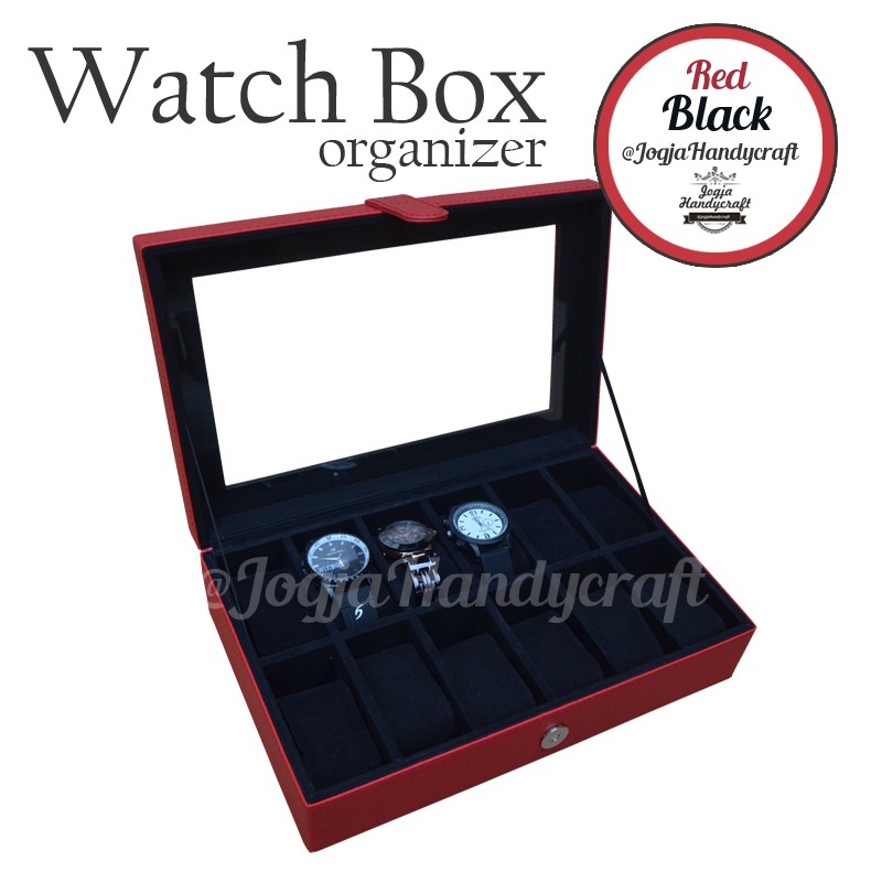 Kotak Jam Tangan Isi 12 | Box Jam Tangan - Merah Hitam