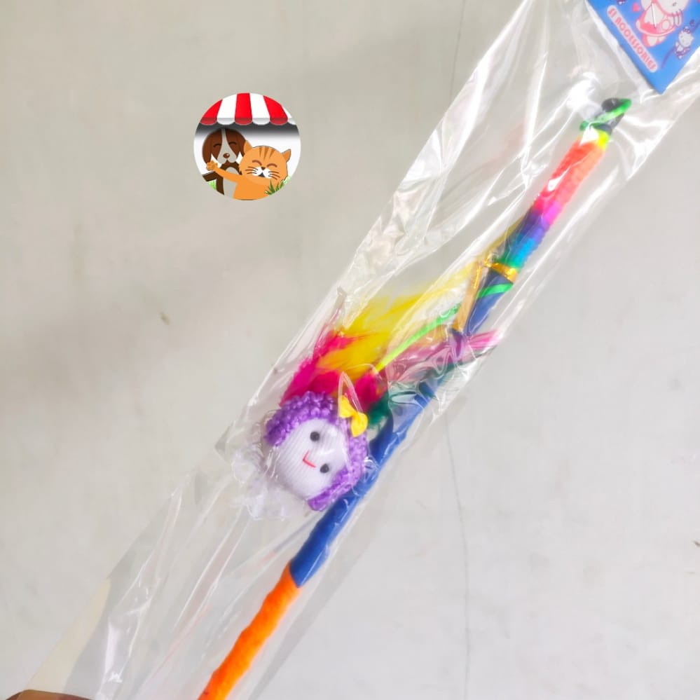 Mainan Kucing Pancingan Boneka Cat Stick Toy Tongkat Bulu Tali Rainbow