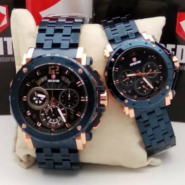 Jam Tangan Couple Expedition E 6402 Biru Rosegold Original