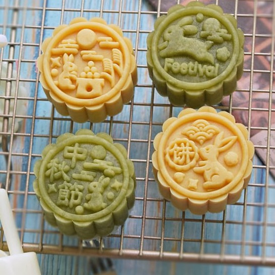 (4pc) cetakan kue bulan 2020 (50gr) cetakan nastar mooncake press mold bulat - RABBIT