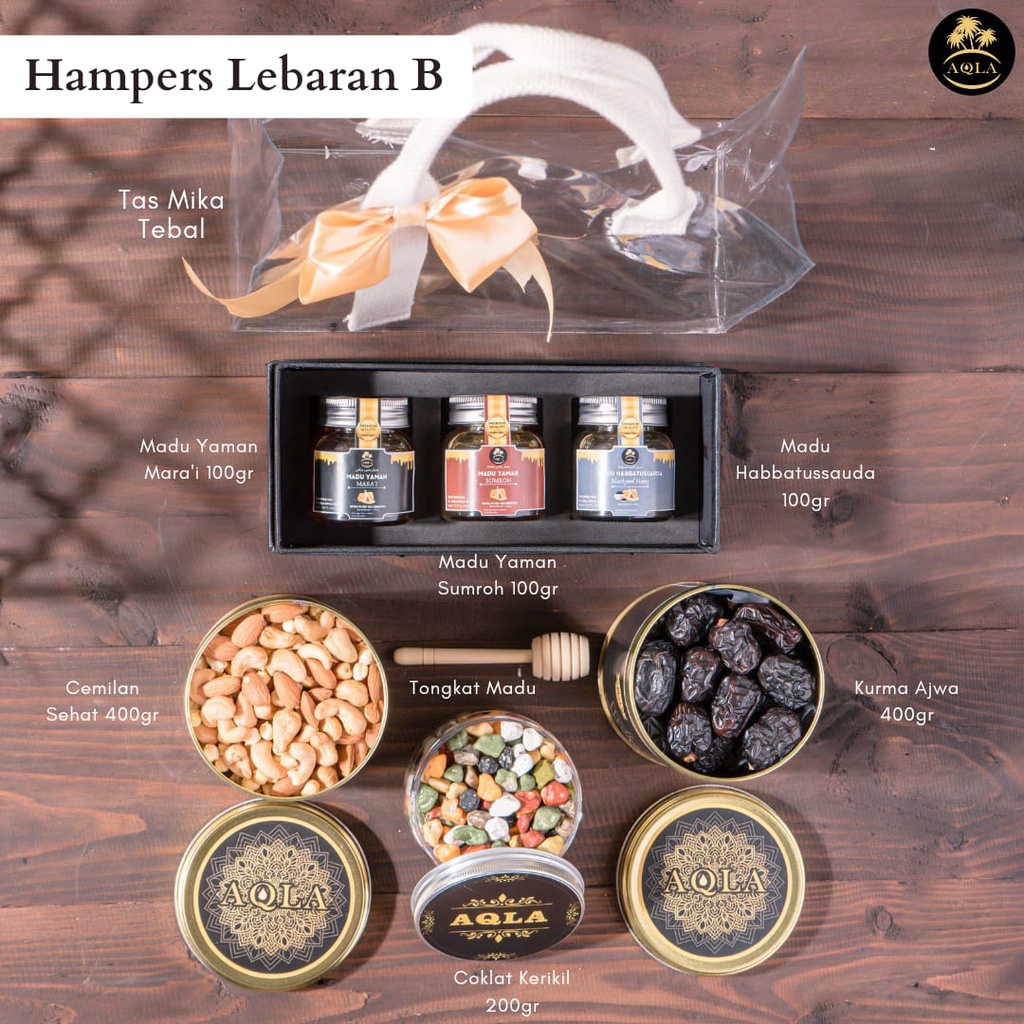 Hampers Lebaran Sehat Madu Yaman Kurma Ajwa Cemilan Sehat  / Parsel Lebaran / Parcel Idul Adha