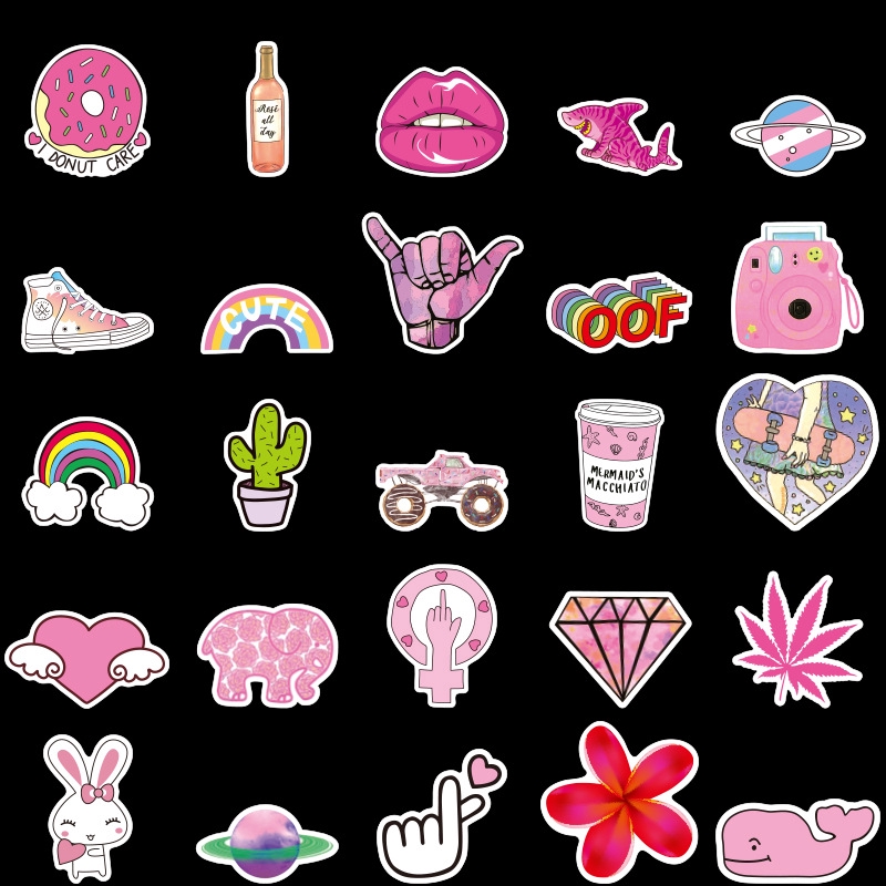 50pcs/set Stiker Decal Anti Air Warna Pink Untuk Dekorasi Kulkas/Skateboard/Laptop