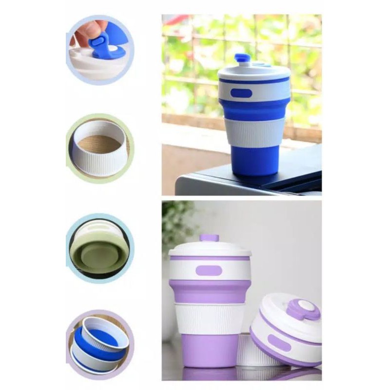 Gelas minuman lipat | mug lipat bahan karet | portable foldable cup 350ml