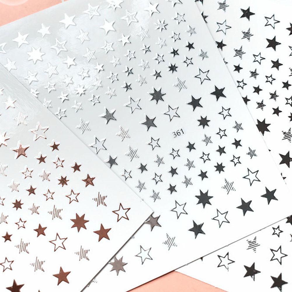 AUGUSTINA Agustinina Nail Art Dekorasi Geometri Indah Sepuhan Kuku Ornamen Perekat Diri Glitter Bintang Nail Foil Decals