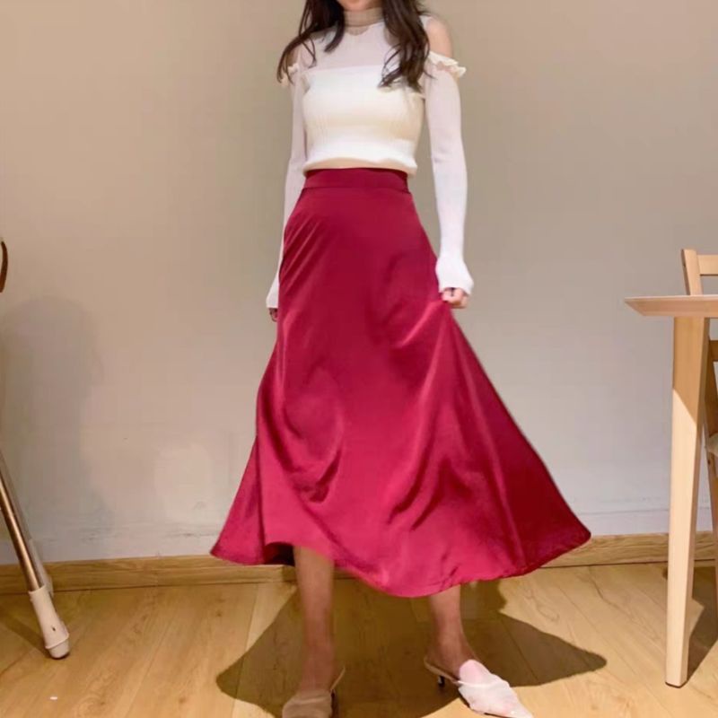 Fashion A-line/Rok panjang Wanita Korea Rok Maxi bahan Shakila Stretch Super lembut dan adem-ROK SHAKILA~MARUN