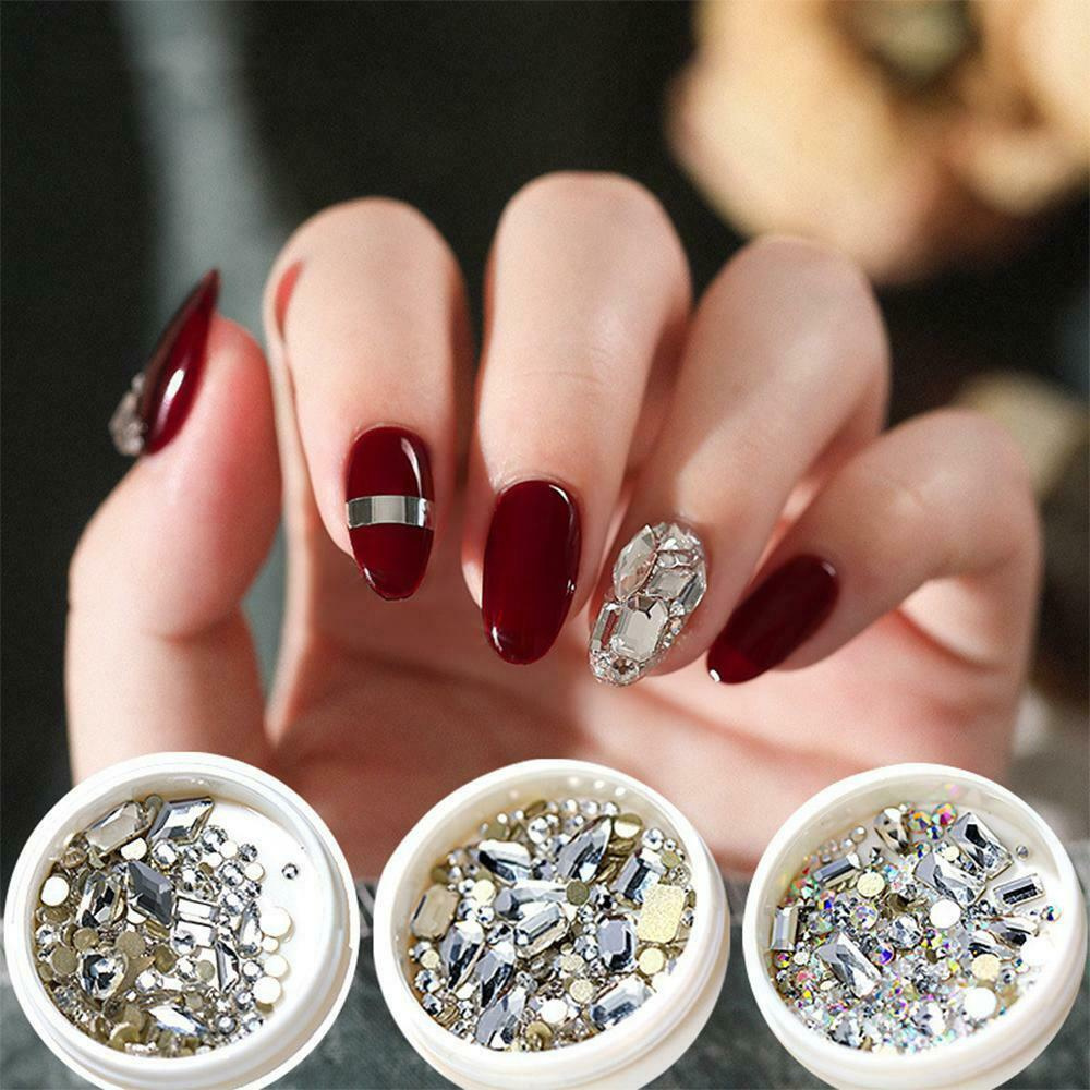 【COD Tangding】1 Box 3D Glitter Rhinestones AB Flat Back Stones Nail Art Decor Gems Mixed Size