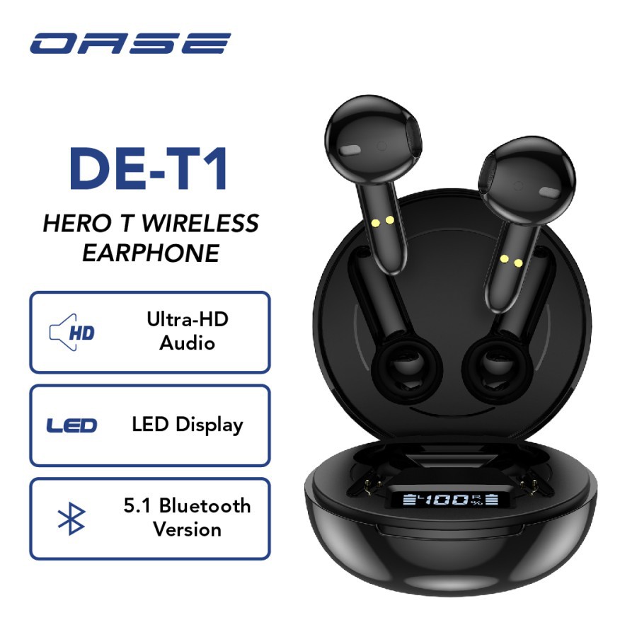 HEADSET TWS Bluetooth 5.1 OASE DE-T1 Earphone LED DIsplay Ultra-HD