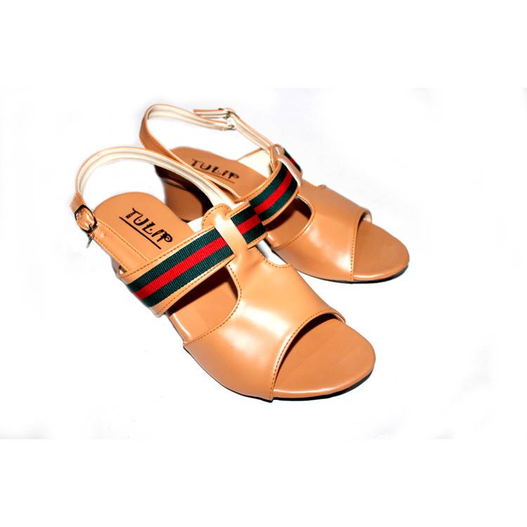 sandal wanita heels sedang aksen garis heels sandals coklat (1D2-1D4) fse095