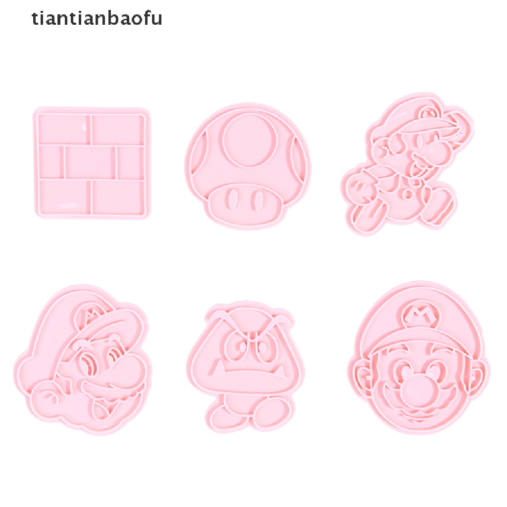 6 Pcs / Set Cetakan Kue Cookies Fondant Model Tekan Desain Anime Super Mario 3D Untuk Pesta Halloween