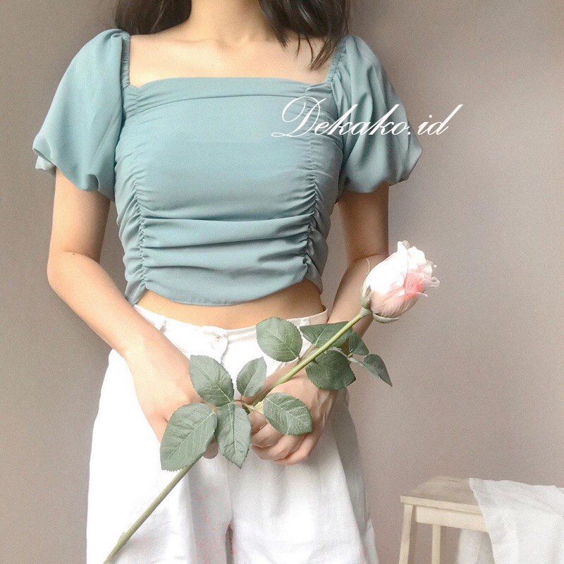 Big Size 008 Sabrina/Baju Sabrina Atasan Wanita Korean Crop Top Blouse Lilac Kerut/Serut Jumbo