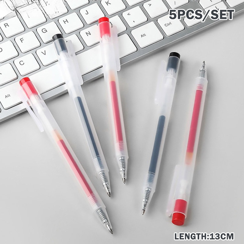 5pcs / set Pulpen Gel 0.5mm Tinta Hitam / Merah Untuk Sekolah / Kantor