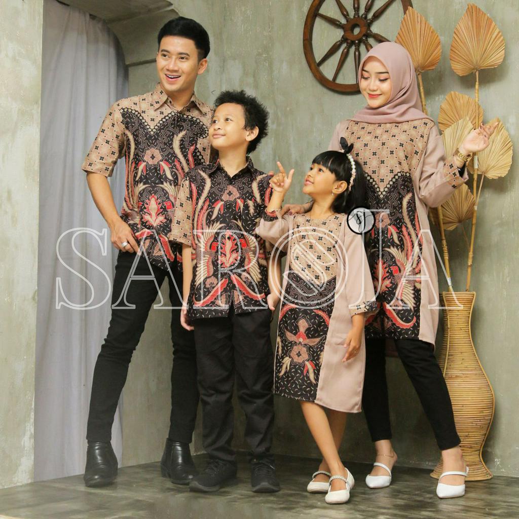 Couple Batik Keluarga Tunik DRESS Manuk Kembar Kombinasi Crep Premium