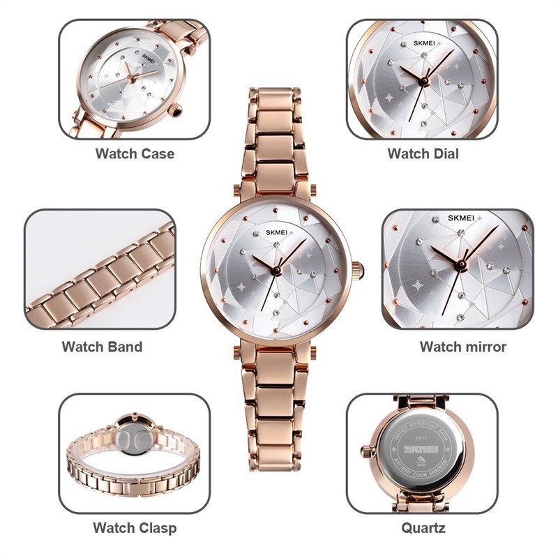 SKMEI 1411 Jam Tangan Wanita Women Watches Luxury Alloy Strap Fashion Quartz