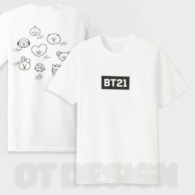 FREE BOX EXCLUSIVE - TSHIRT BTS MERCHANDISE KAOS BT21 SQUARE PUTIH PREMIUM COTTON