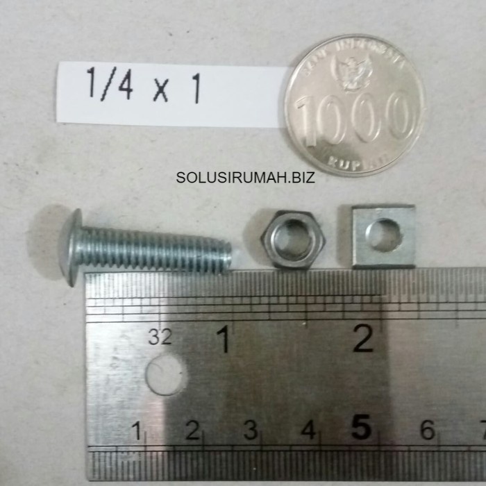 Baut Seng Putih 1/4&quot; x 1&quot; UKURAN 1/4 X 1 INCH murbaut mur baot mor