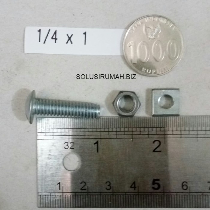 Baut Seng Putih 1/4&quot; x 1&quot; UKURAN 1/4 X 1 INCH murbaut mur baot mor