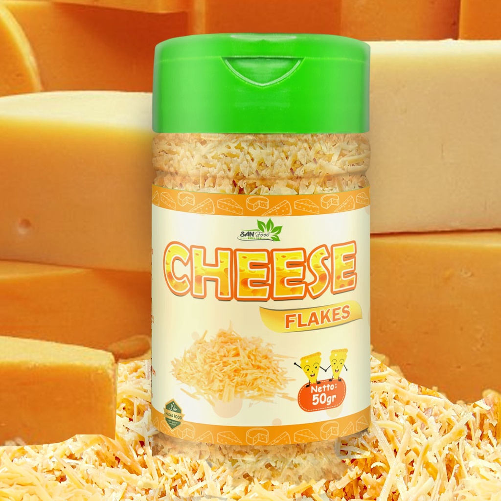 

Sanfood Cheese Flakes Bubuk Keju 50gr Keju Tabur Toping Keju Keju Panggang Camilan Keju