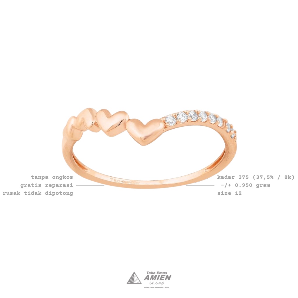 Toko Emas Amien Cincin Emas Asli UBS Kadar 375 (37,5% / 8K) 0.950 Gram - Millie Molly Love Permata L