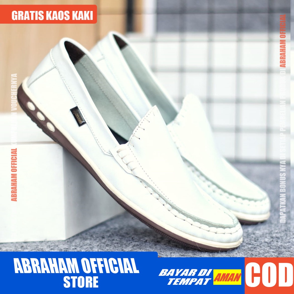 ABRHM x MITH Sepatu Slip on Casual Kulit Asli Kasual Slop Formal Anti Slip Pria Cowok