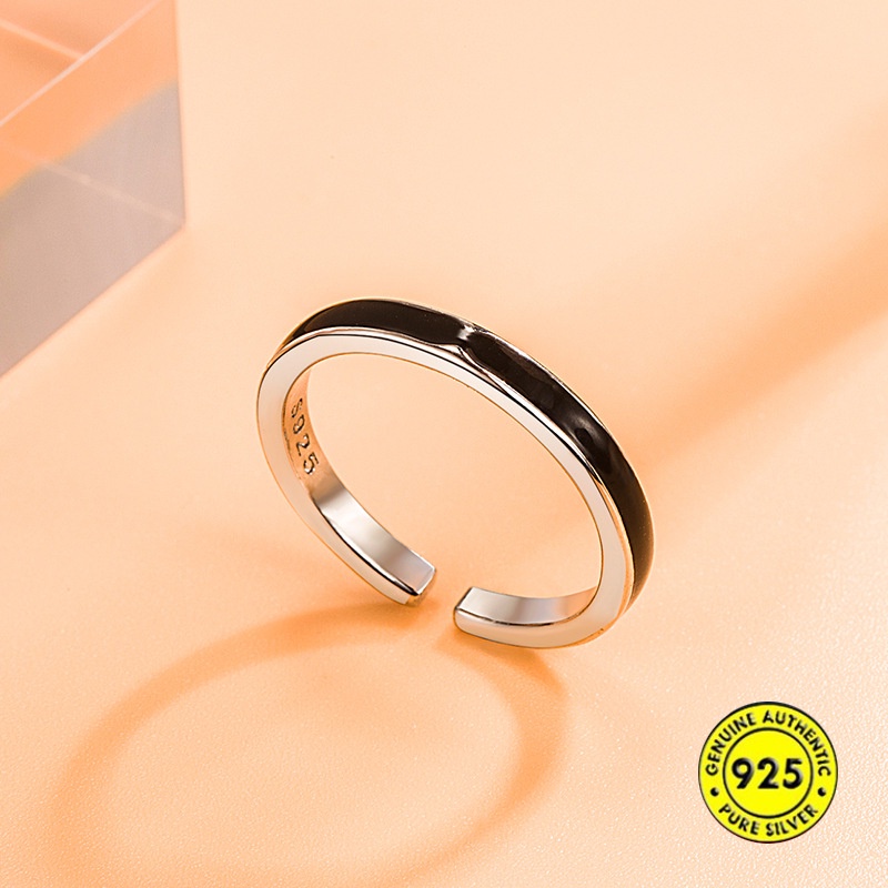 Cincin S925 Silver Model Terbuka Warna Hitam Untuk Unisex