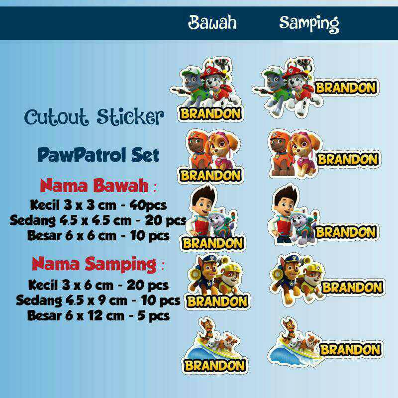 

Stiker Label Nama Waterproof Cutout Paw Patrol (Set)