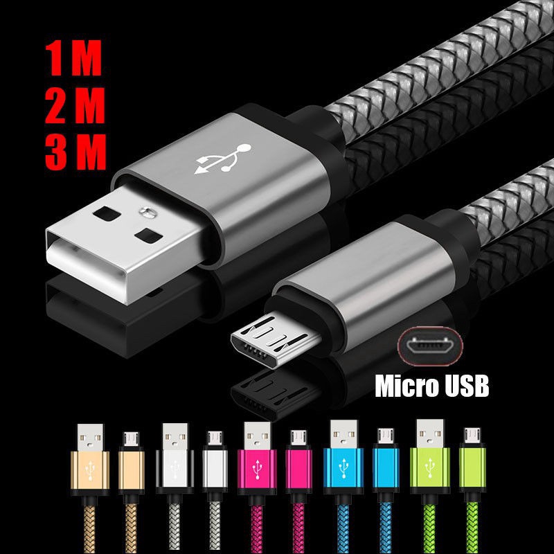 Kabel Data/Charger Mikro USB QC Bahan Nilon Kepang untuk Android